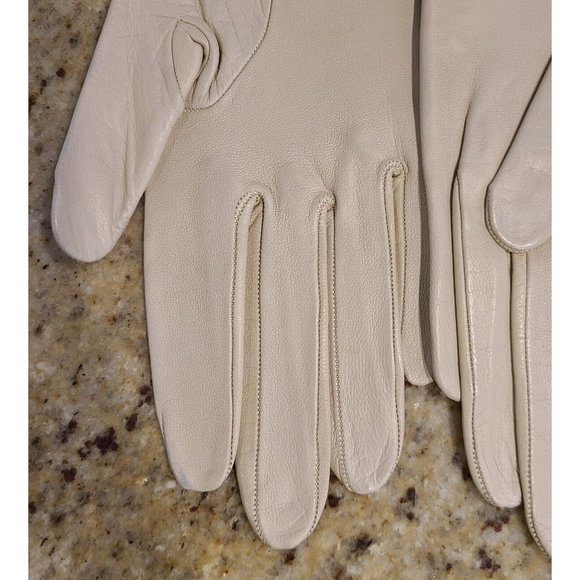 New! Size S 7 Soft Leather Beige 8.5" Formal Gloves Stitching Wrist Detail - Picture 6 of 12